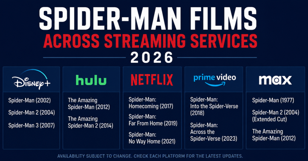 Spider-Man Films Across Streaming Services 2026